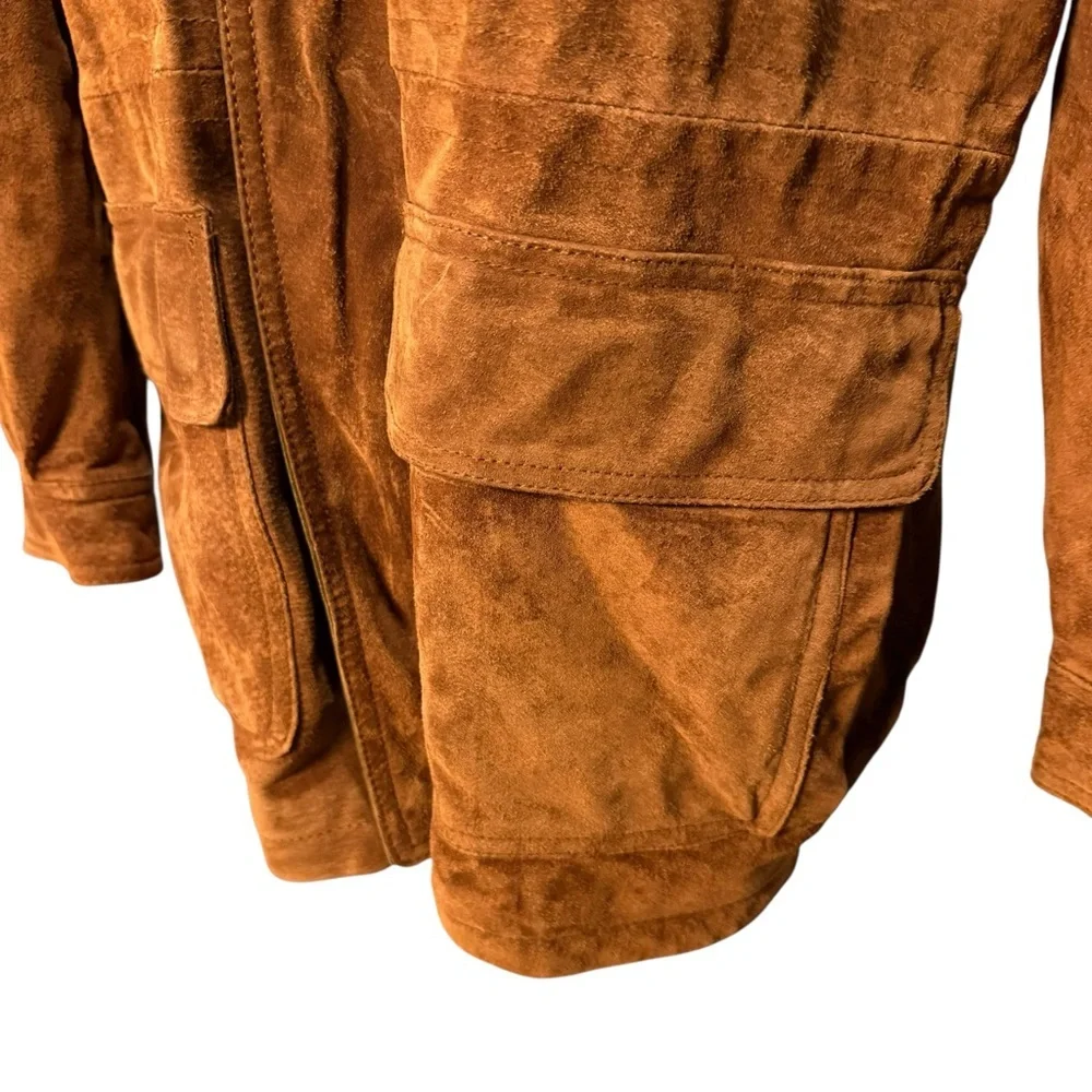 Vintage Y2K U2Wear Me Out Brown Suede Coat with Olive Suede Collar Size Large